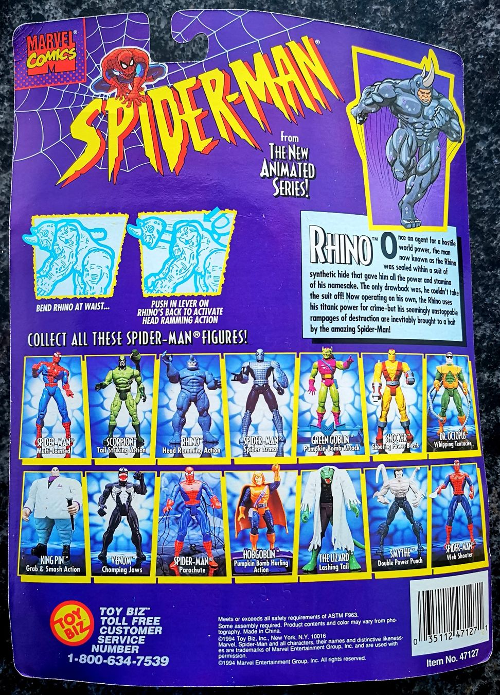 Marvel Figuren: Rhino 1994 Spiderman Action Figur Marvel Comics Vintage – Neu und originalverpackt aus Rorschach von Actionvintage789 1