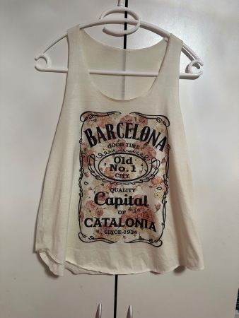 Damen Top Barcelona Print Weiss
