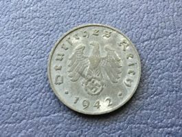Drittes Reich 1 Reichspfennig 1942 B. ungereinigt