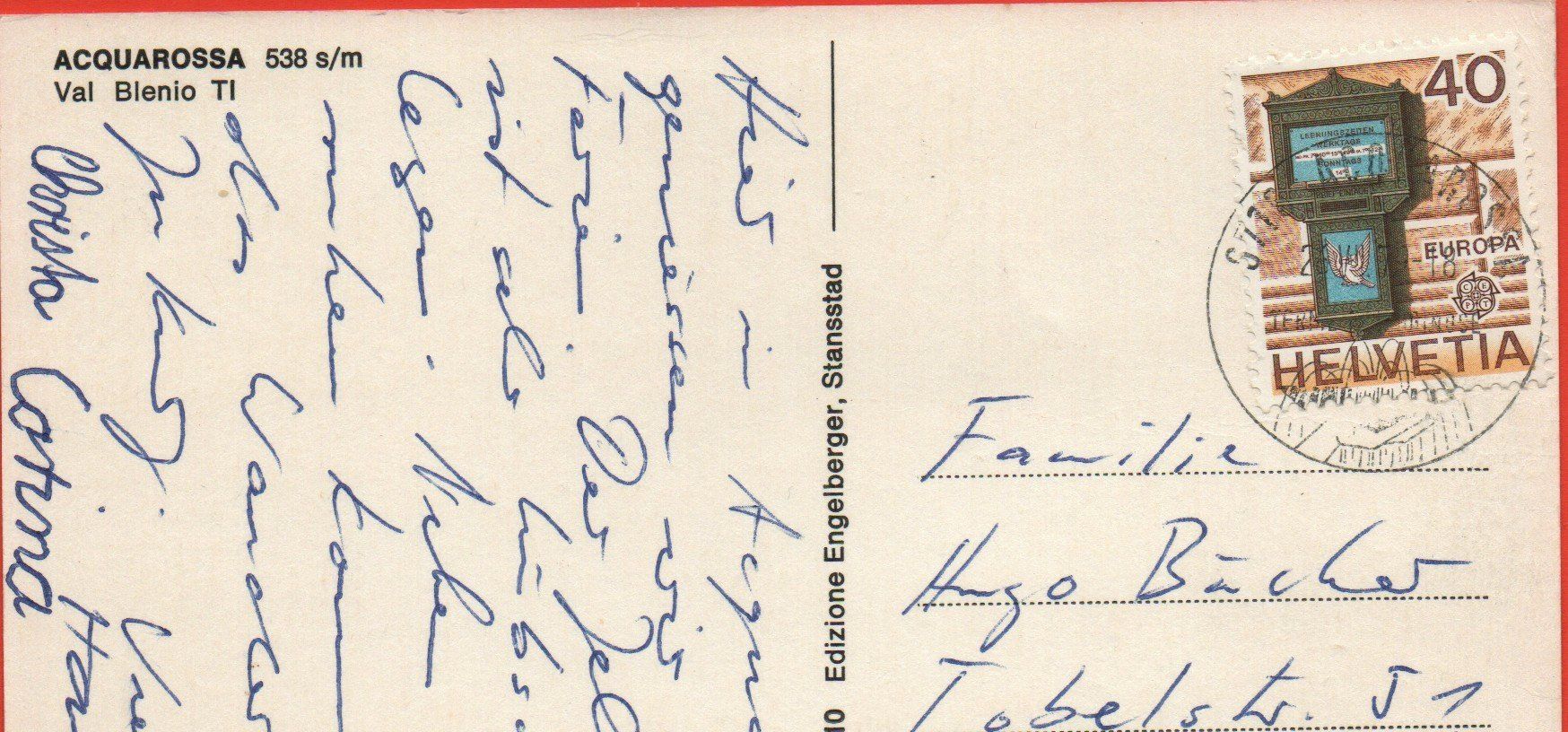 Cartoline postali: ACQUAROSSA Val Blenio – Usato da Jona venduto da philajona 1