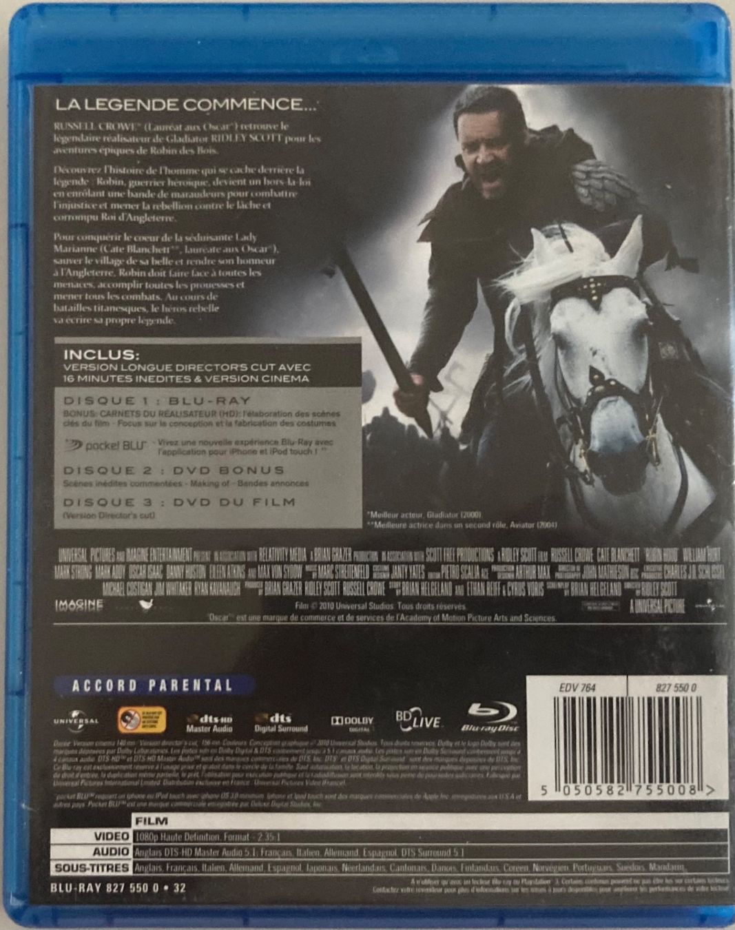 Tutti i DVDs: RUSSELL CROWE / CATE BLANCHETT - ROBIN DES BOIS – Usato da Poliez-Pittet venduto da Newtown-Records 1