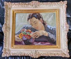 CONRAD SENN (1899-1961) : Femme au bouquet de fleurs