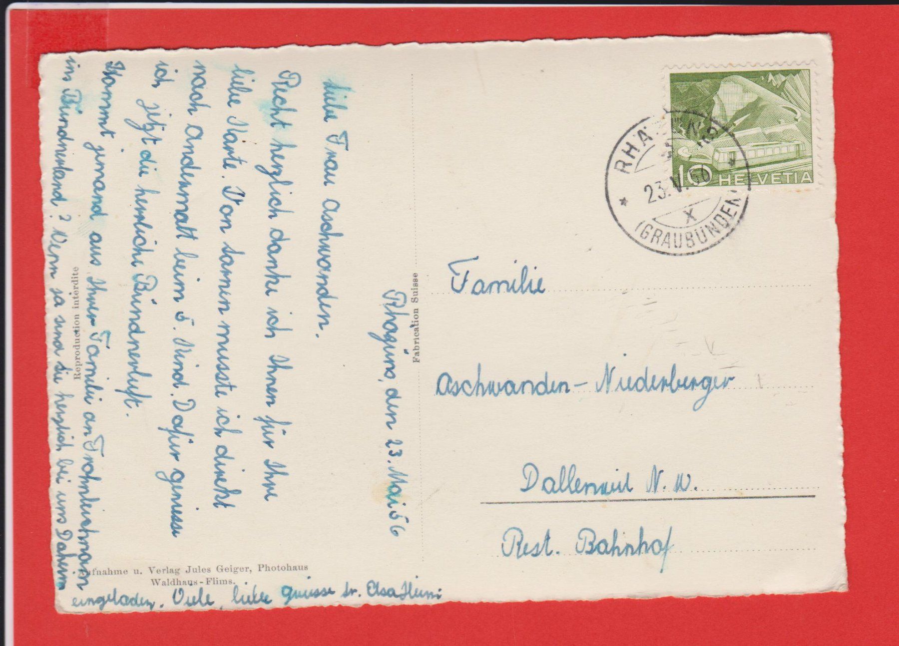 Cartes postales: Rhäzüns  GR   -   alte Ansichtkarte, gest. 1956 – D'occasion à Vitznau par Ropaku 1