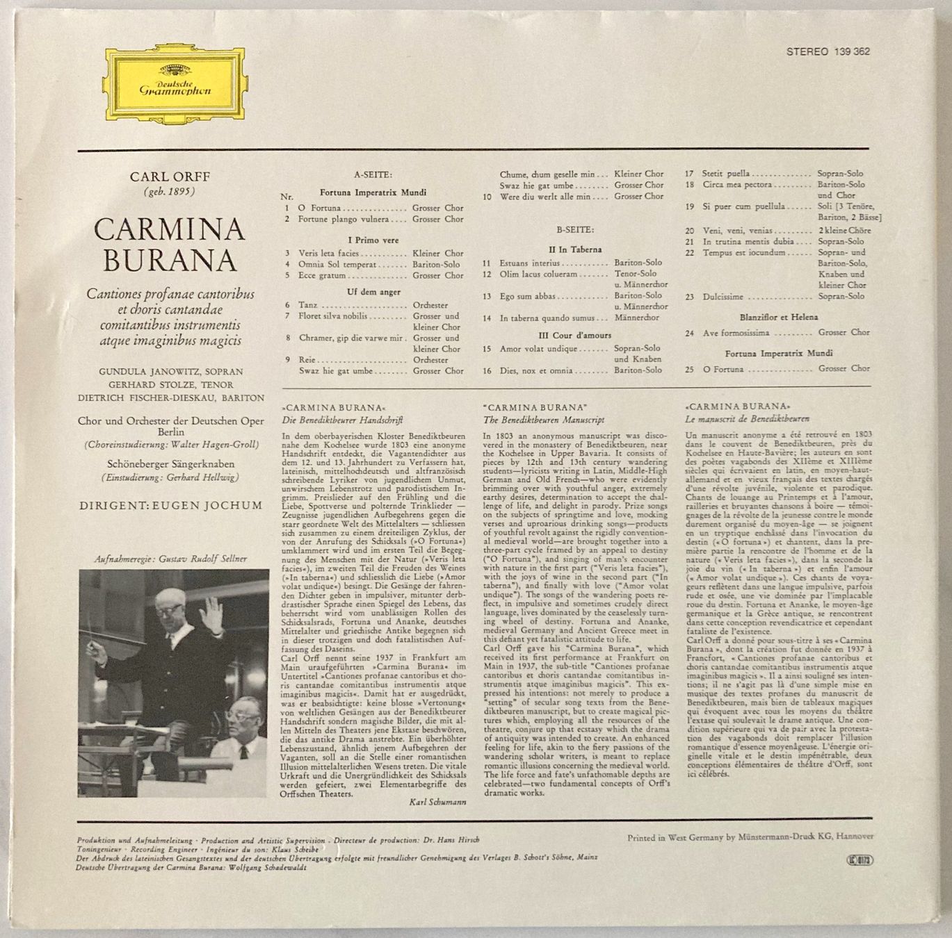 Dischi in vinile: CARL ORFF - CARMINA BURANA – Usato da Bottens venduto da hotter-than-hell 1