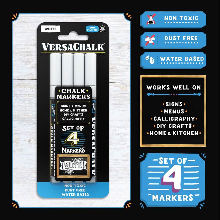 VersaChalk Weisse Flüssigkreide Marker 4er Set 3mm Spitze Kaufen