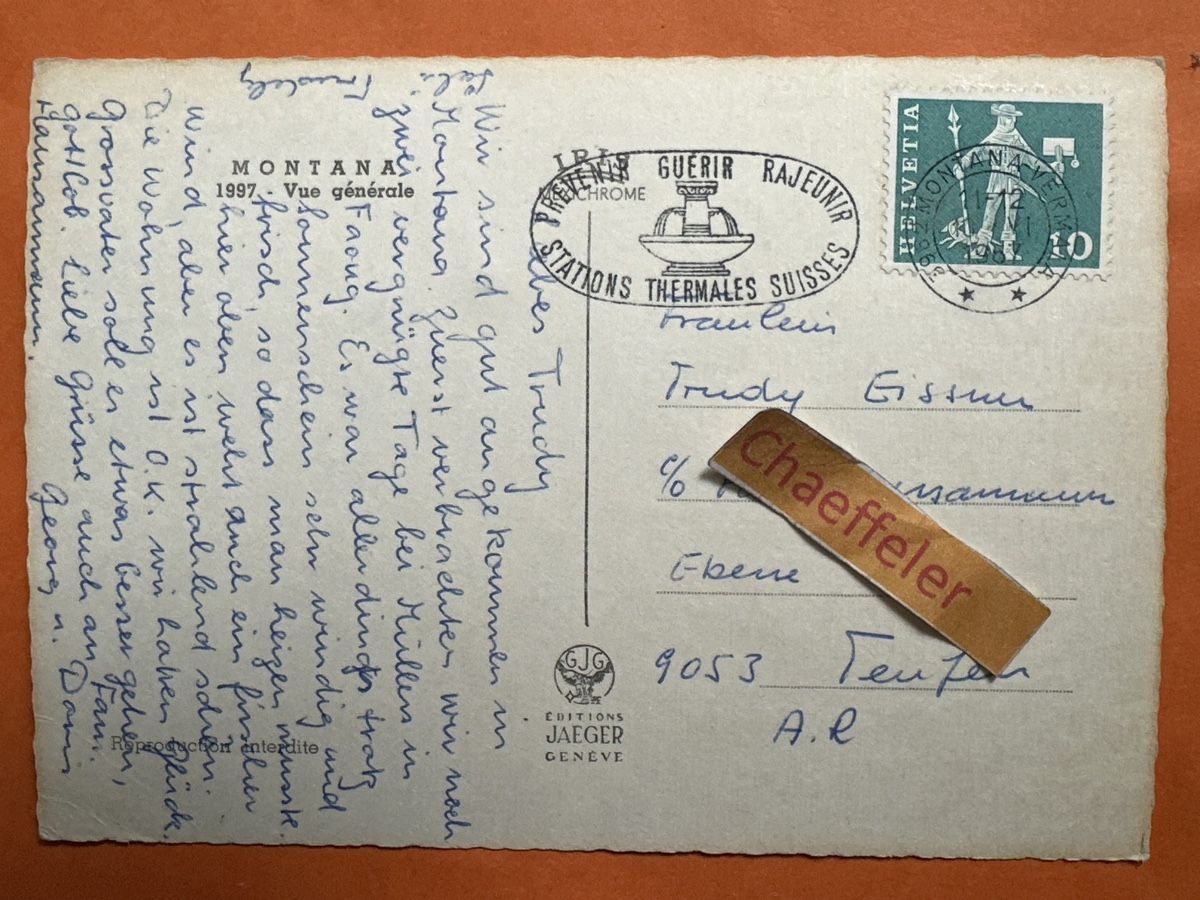 Cartoline postali: 1967. Montana. 1997 - Vue générale – Usato da Zürich venduto da Chaeffeler 1