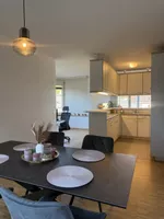 Modern Dining Table + 4 Velvet Chairs (like new)