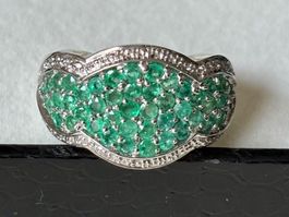 Smaragd Ring, Silber 925, Gr. 60