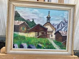 Gemälde R.Schreiber 1973, Schweizer Bergdorf, Original!