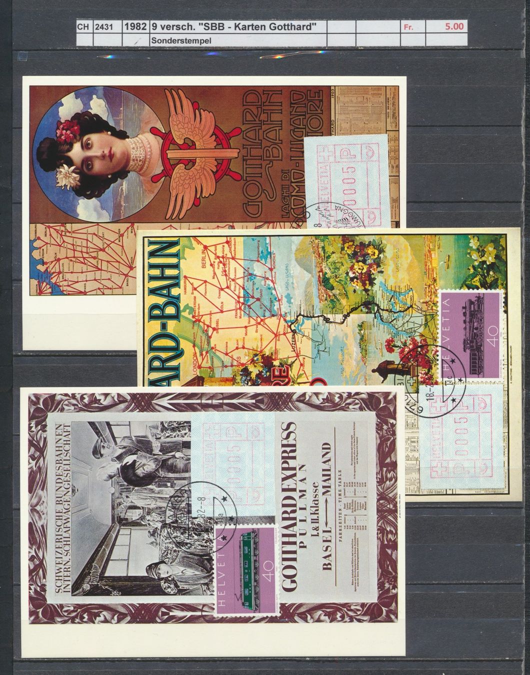 Tous les timbres: 1982 "SBB - Karten Gotthard", 9 verschiedene, Sonderstempel – D'occasion à Winterthur par Zupogeru 2