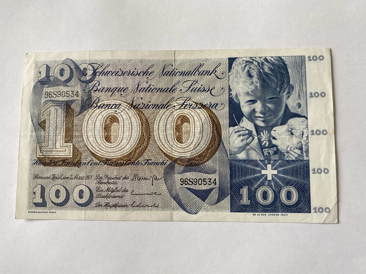 Banconote: Schöne Hunderter Note gefaltet  – Usato da Köniz venduto da Sonnenschein._.77 1