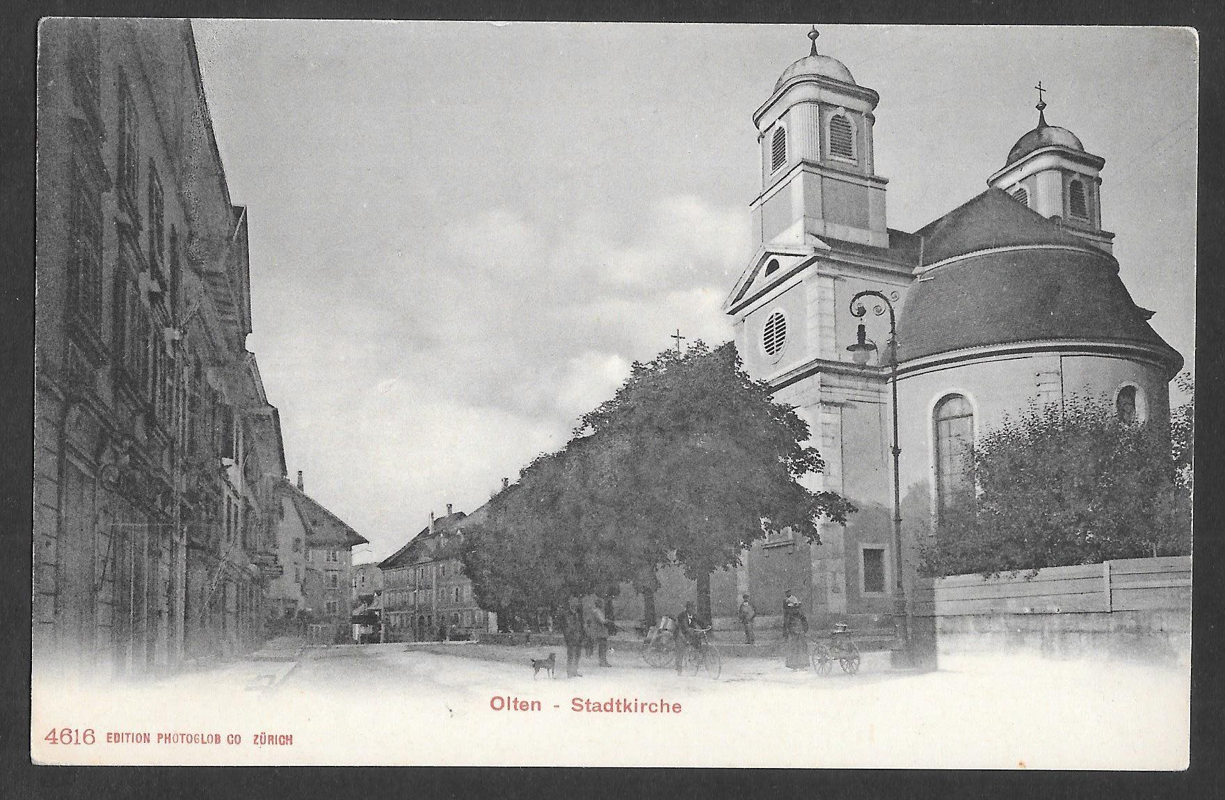 Cartoline postali: Olten Stadtkirche mit Baslerstrasse – Usato da Olten venduto da clotaldi