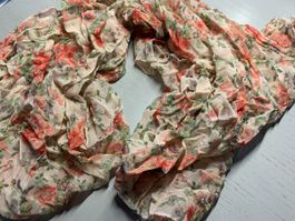 Halstuch/Loop-Schal in Rot-, Rosé-, Grüntönen /Crinkle-Stoff