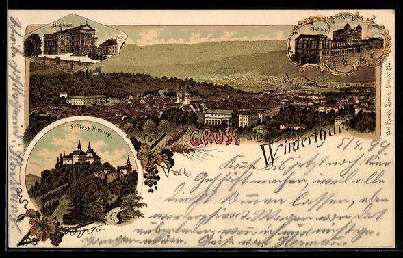 Ansichtskarten: Litho Winterthur, Stadtansicht mit Schlo – Gebraucht aus Berlin von bartko-reher