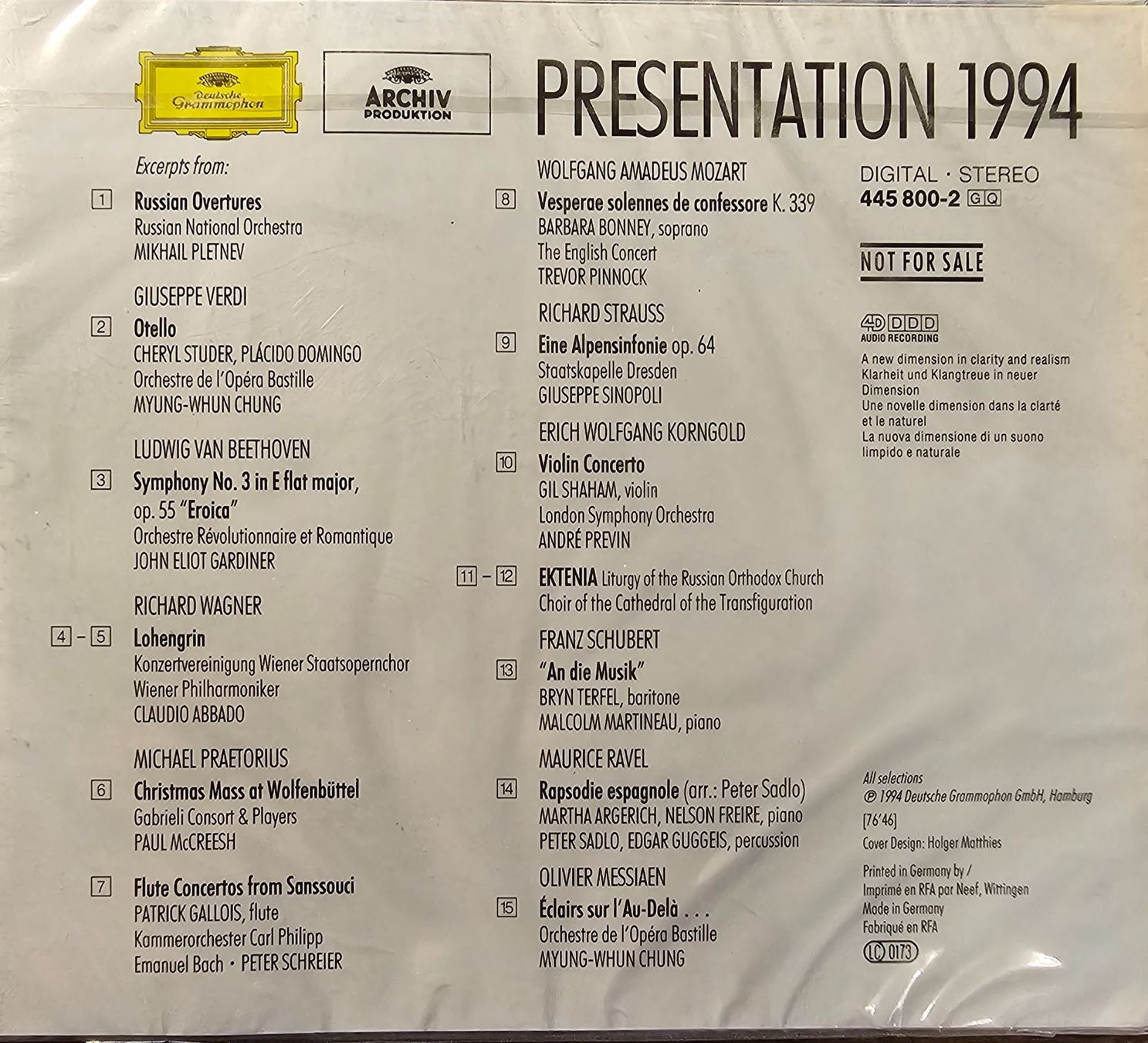 CD: Various - Presentation 1994 - 4D Audio Recording – Nuovo e nell'imballaggio originale da Wahlen b. Laufen venduto da Cg10 1