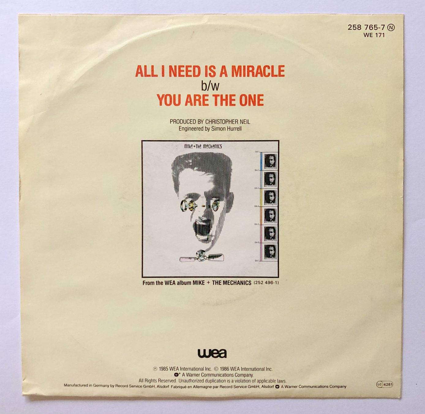Schallplatten: MIKE & THE MECHANICS - ALL I NEED IS A MIRACLE – Gebraucht aus Bottens von hotter-than-hell 1