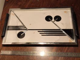 Art Deco Serviertablett Bauhaus Stil Glas Metall Holz