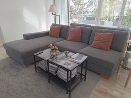 SÖRVALLEN Ecksofa mit Récamiere links/Lejde grau/schwarz