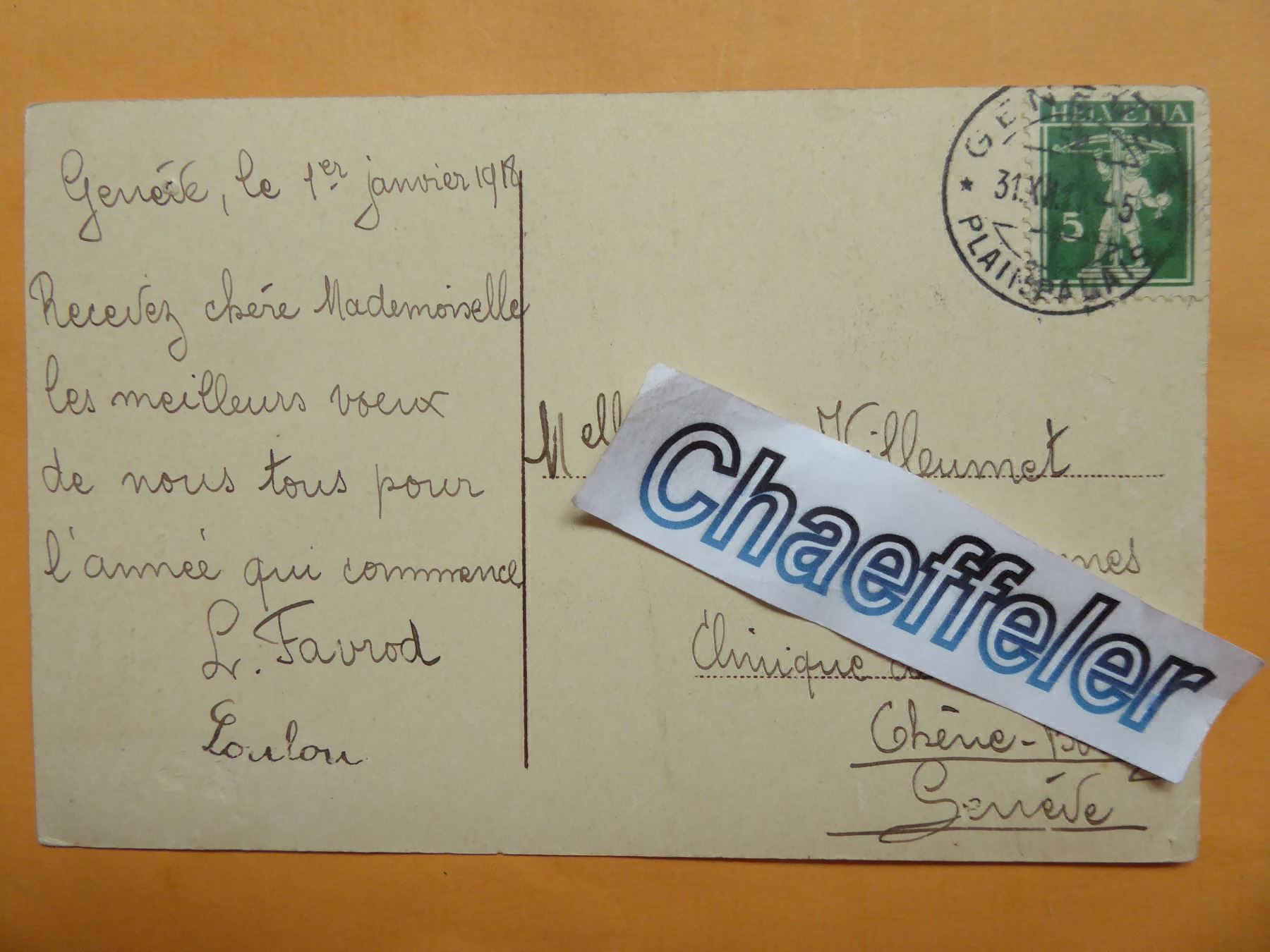 Cartoline postali: 1917  Bonne Année – Usato da Zürich venduto da Chaeffeler 1