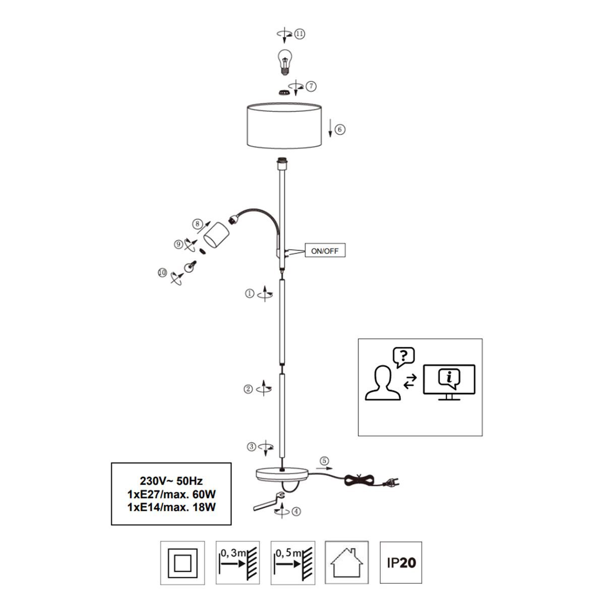 Lampade: Stehleuchte, Lesearm, 170 cm Höhe – Nuovo (secondo la descrizione) da Kreuzlingen venduto da Smart-Light 3
