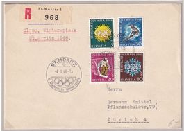 Olympia 1948 R.Satzbrief mit Sonderst.ST.Moritz 4.II.48