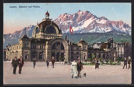 AK Luzern, Bahnhof und Pilatus