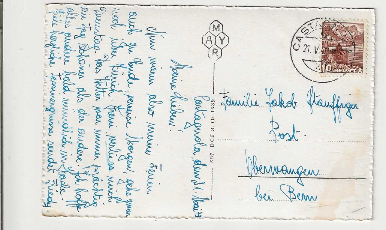 Cartoline postali: Castagnola, 1943 – Usato da Spiez venduto da Niesen20 1