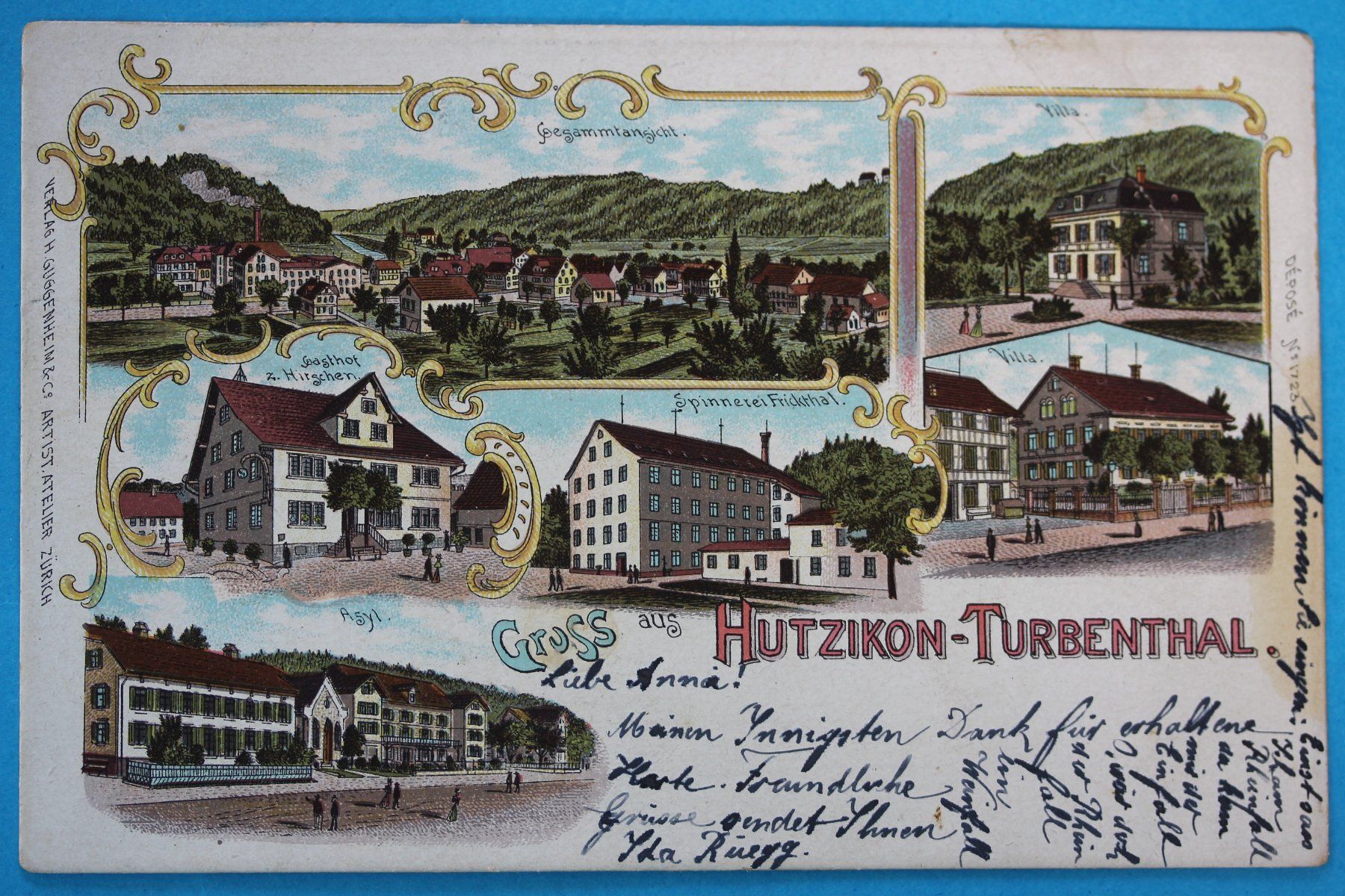 Cartoline postali: HUTZIKON - TURBENTHAL LITHO AK – Usato da Lotzwil venduto da pirolh
