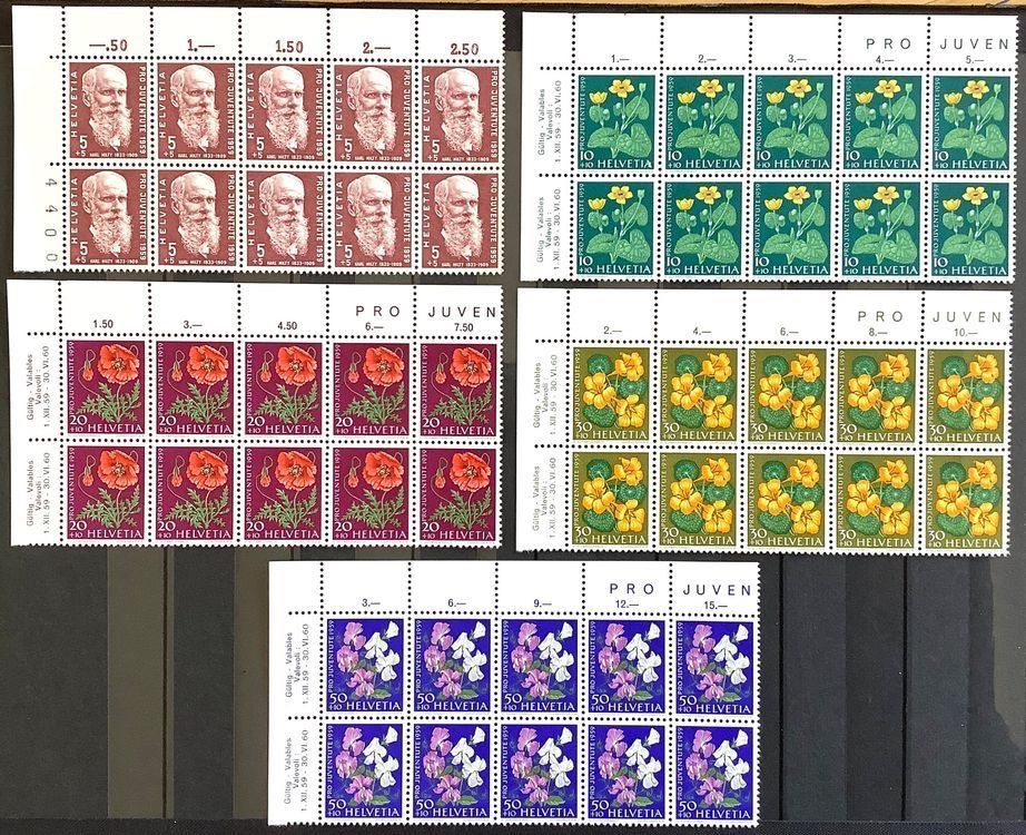 Tutti i francobolli: 1959 Pro Juventute Gartenblumen 10er Block ** mit Eckrand – Nuovo (secondo la descrizione) da Liestal venduto da Skunk02