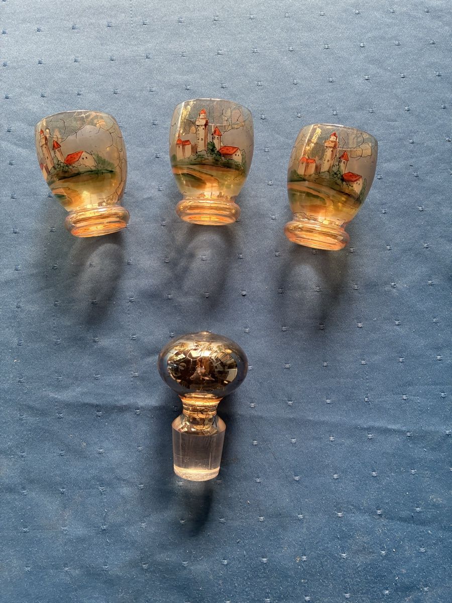 Caraffe: Glaskaraffe + 3 Gläschen mit Landschaftsmotiv – Usato da Dornach venduto da Rosengarten 5
