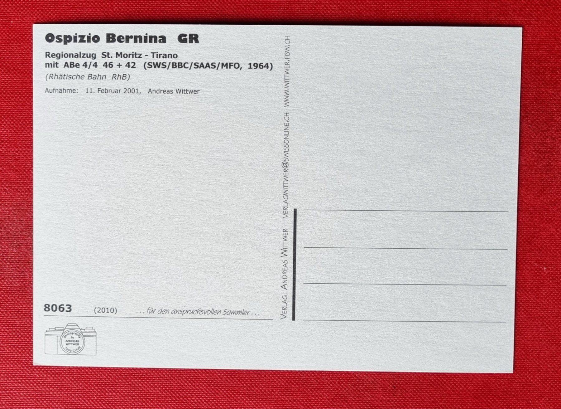 Ansichtskarten: Ospizio Bernina - RhB - Rhätische Bahn -  2001 – Gebraucht aus Rothrist von RROENK 1