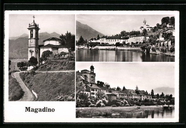 Cartes postales: Magadino, Kirche, Panorama mit Haus Canc – D'occasion à Berlin par bartko-reher