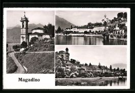 Magadino, Kirche, Panorama mit Haus Canc