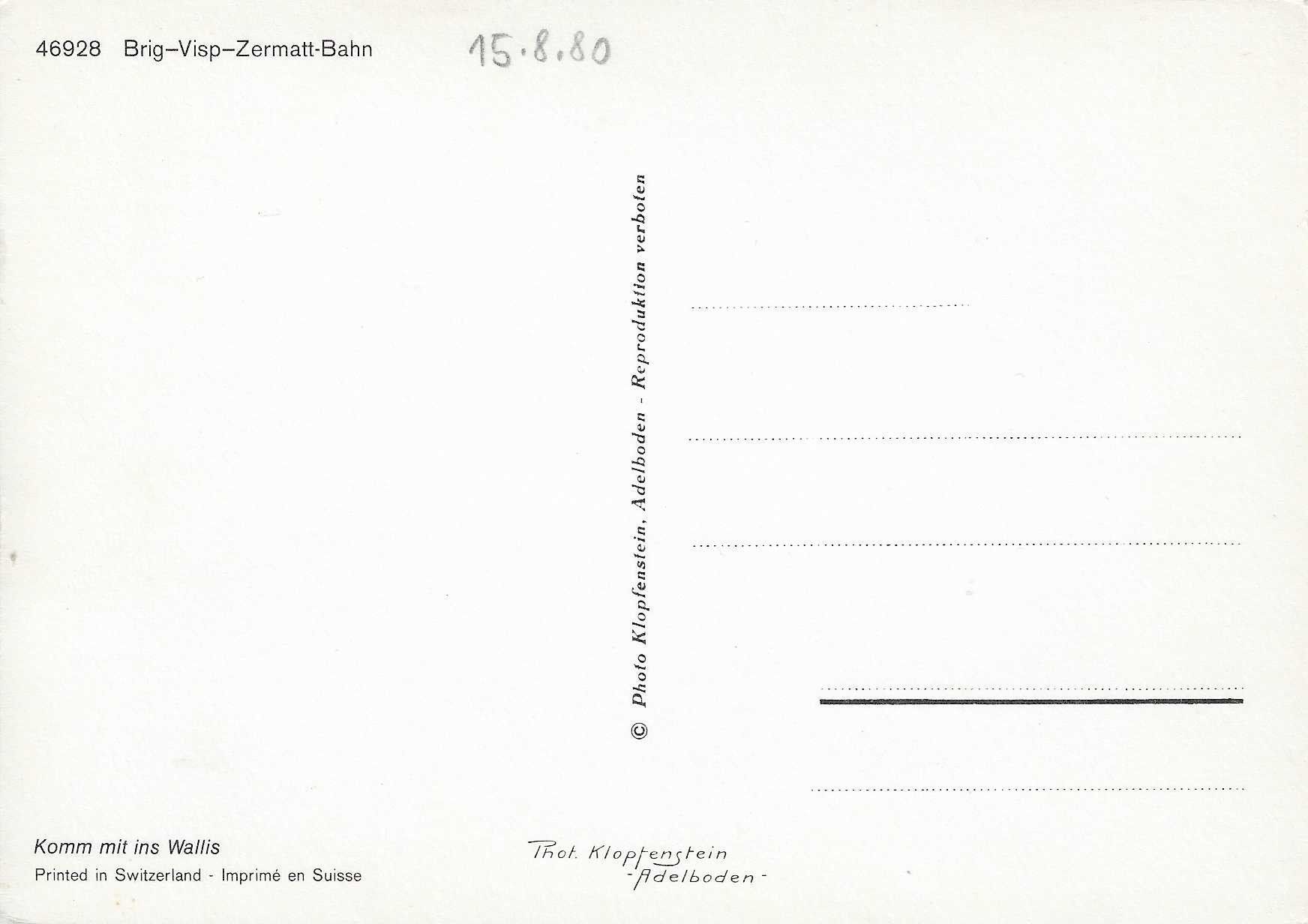 Cartoline postali: Brig-Visp-Zermatt-Bahn – Nuovo (secondo la descrizione) da Rothrist venduto da Stranglehold 1