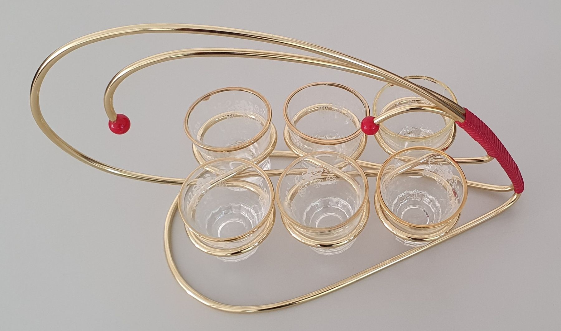 Gläser: 6er Set Schnapsglas mit Halter Gold Deko Traubenrand – Gebraucht aus Kreuzlingen von Rschweiz1