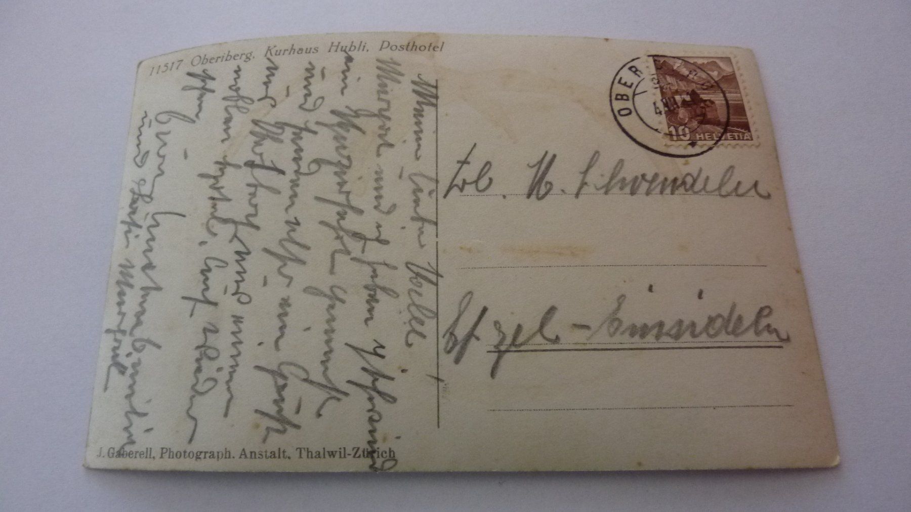 Cartoline postali: Uralte Ansichtskarte : Oberiberg , Pension zur Post 1941 – Usato da Birrwil venduto da Schnaepli 1
