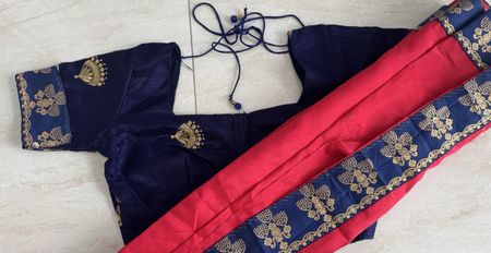 Sari mit Bluse dunkelblau rot