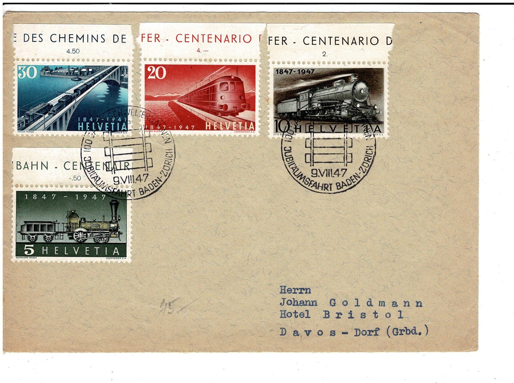 Tutti i francobolli: Brief 100 Jahre Eisenbahn SSt. – Usato da Lausanne venduto da Whorvath