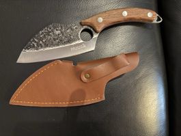Huusk Japan Messer mit Lederscheide Kochmesser Grillmesser