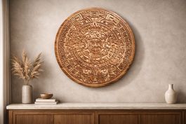 Aztekenkalender aus Massivholz – Handgeschnitztes Relief