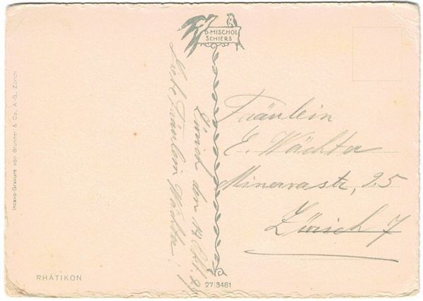 Cartoline postali: Rhätikon (Mischol), datiert 1927 – Usato da Frauenfeld venduto da POML 1