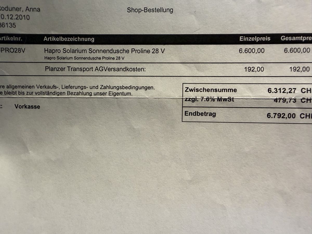 Solarium: Hapro Proline Solarium Sonnenndusche 28 V gebraucht – D'occasion à Oberengstringen par Achanel 4