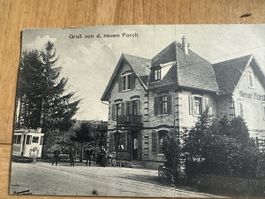 AK 1914, neue Forch, mit Tram und Menschen