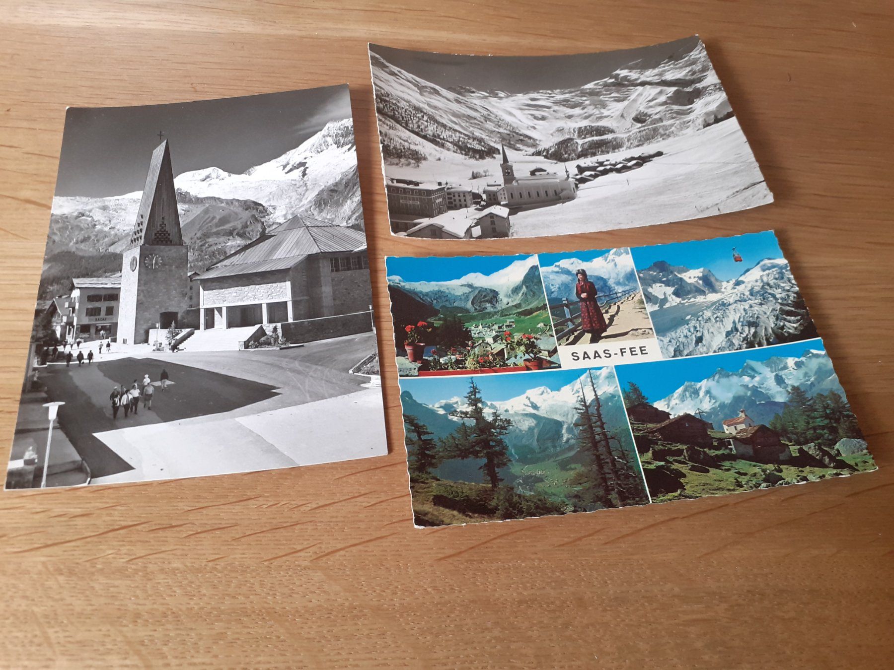 Ansichtskarten: SAAS FEE - MEHRBILD - KIRCHE - ALLALINHORN - 1956 – Gebraucht aus Winterthur von Ornyx7