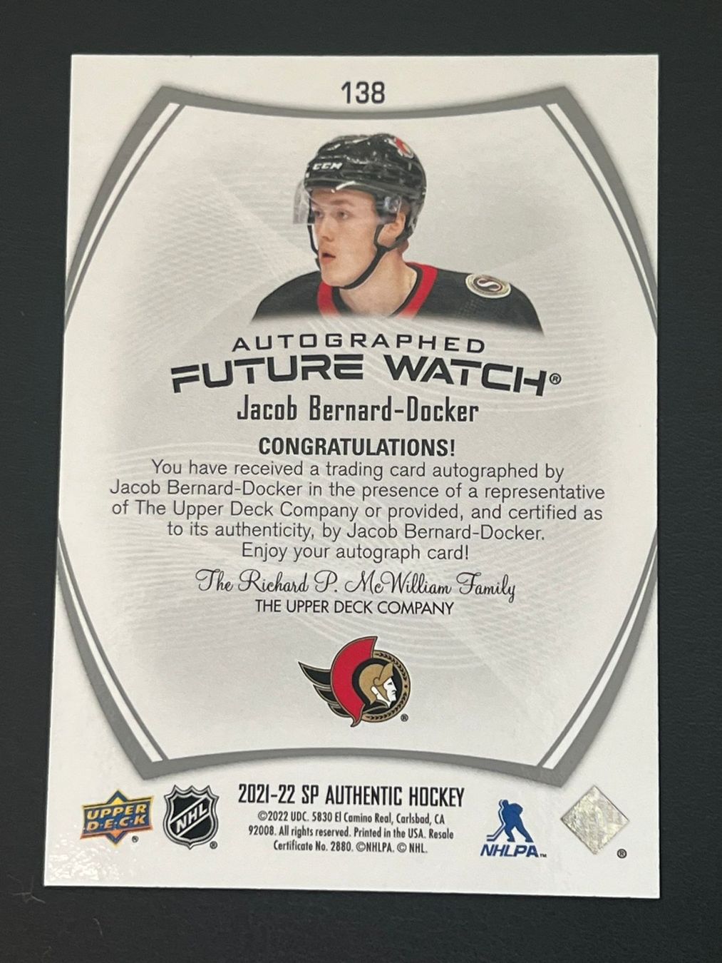 NHL Carte collezionabili: Jacob Bernard-Docker 2021 Future Watch Auto Ottawa Senators – Nuovo (secondo la descrizione) da Möhlin venduto da SwissHockeyCards 1