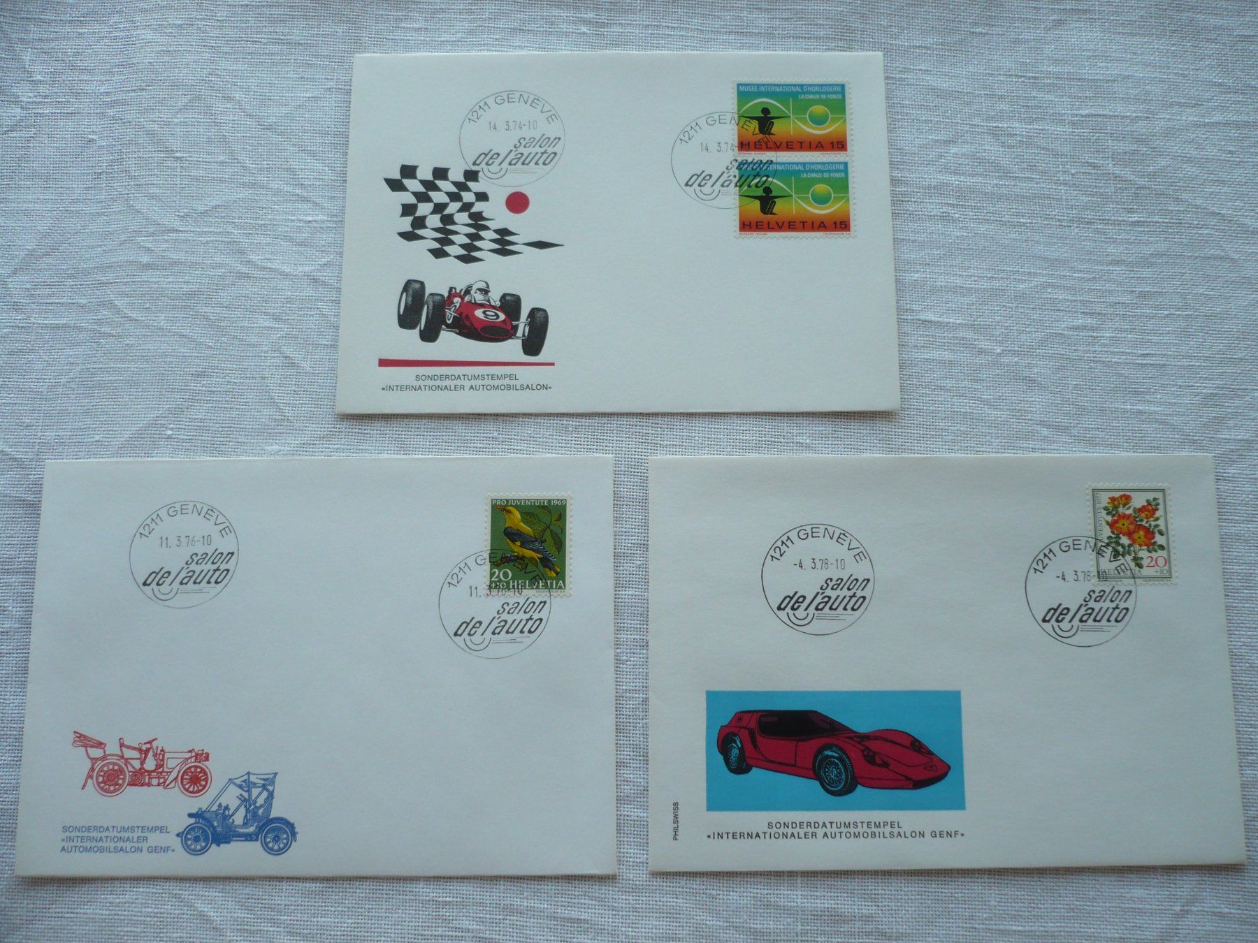 Tous les timbres: 1974 - 78 3 Belege Autosalon – D'occasion à Zürich par saltandpepper008