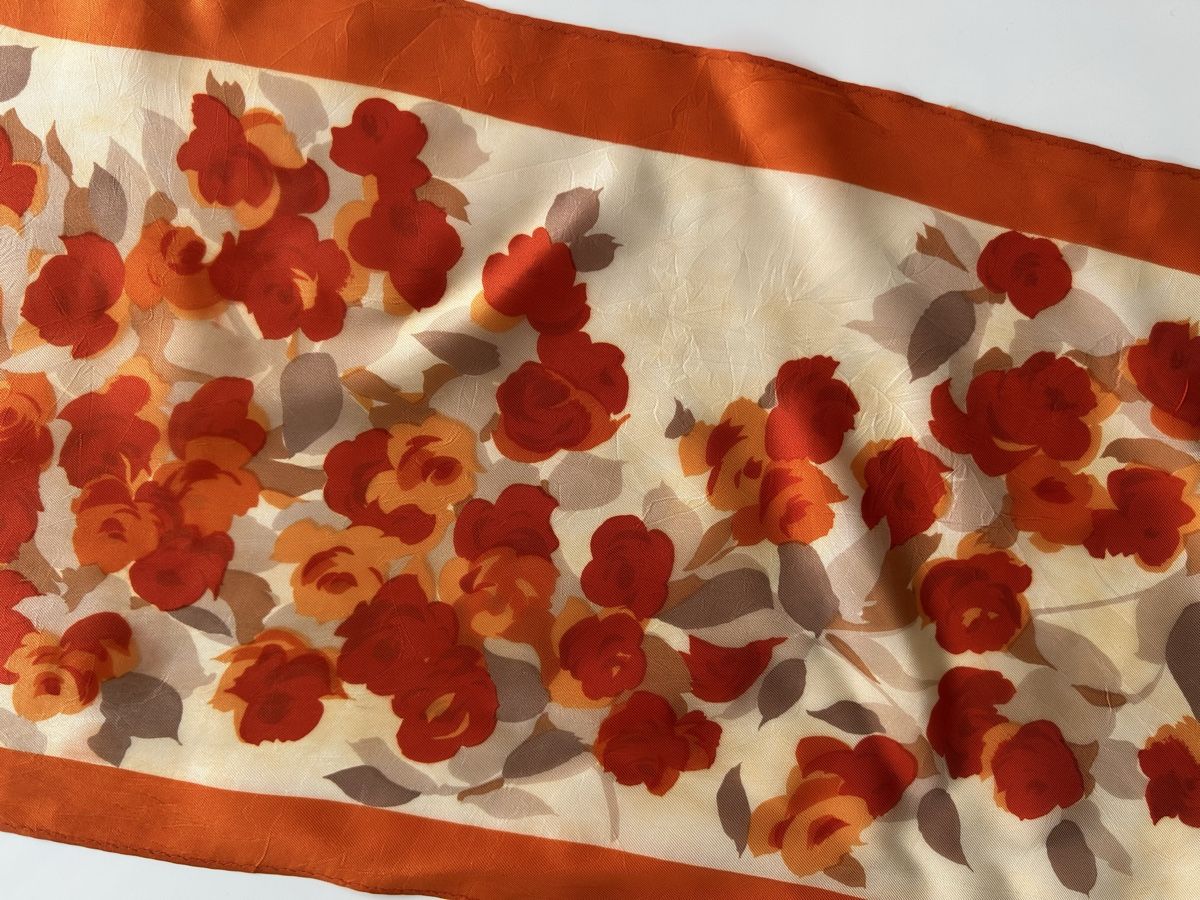 Foulards, Tücher & Schals: Floral scarf orange cream rose pattern silk blend good – Neu (gemäss Beschreibung) aus Saland von ele_vc96 2