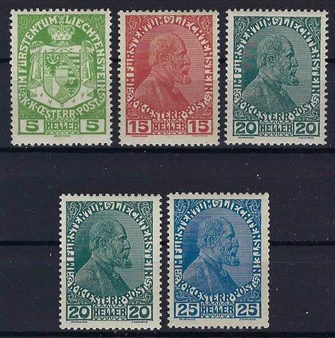 Alle Briefmarken: Lichtenstein 1917/18 saubere Werte postfriesch – Gebraucht aus Hitzkirch von walti1959