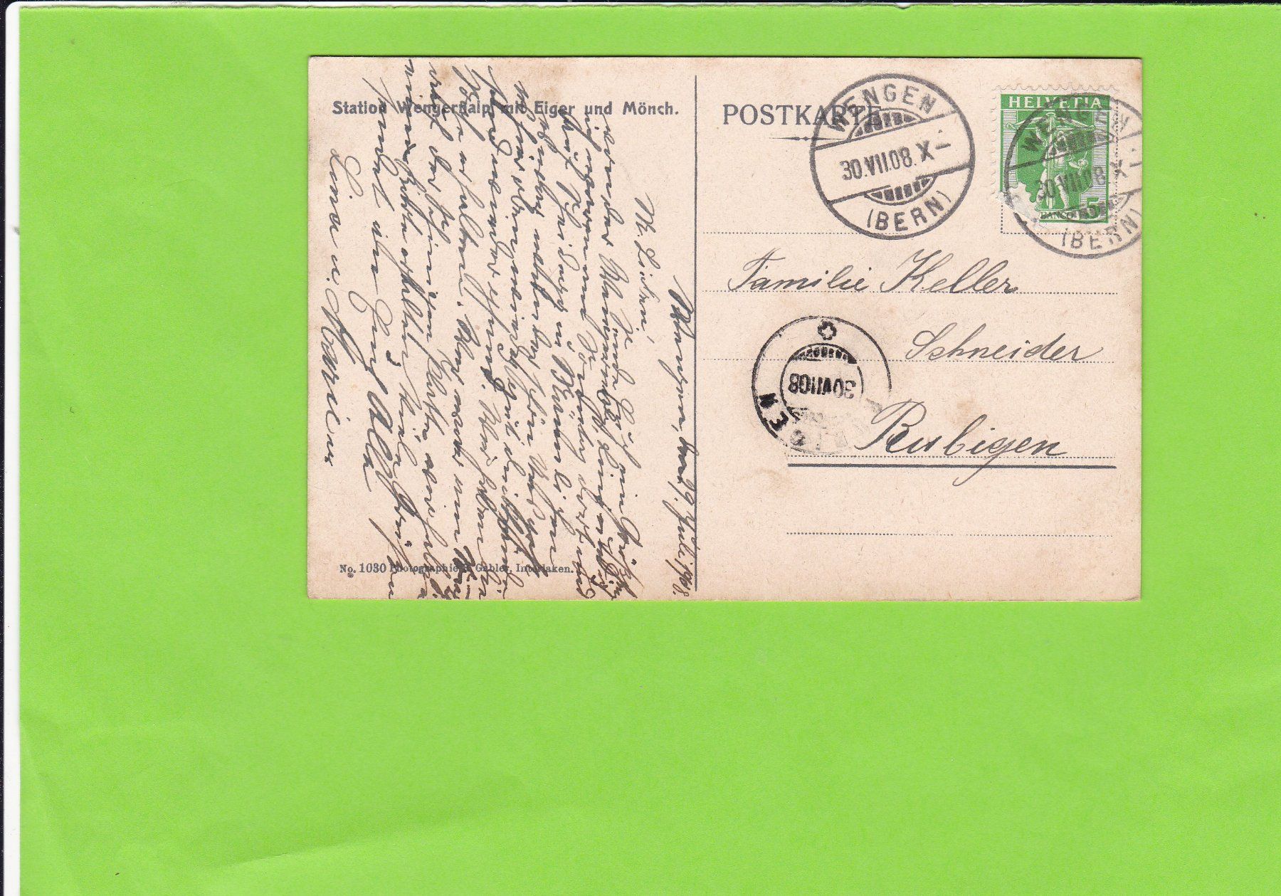 Cartoline postali: Station Wengernalp mit Eiger und Mönch---1908 – Usato da St. Peterzell venduto da neckertal 1