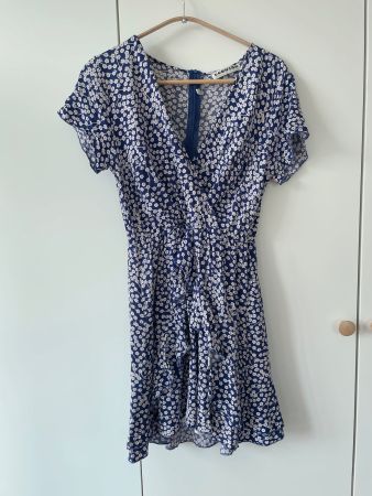 ECOWISH Sommerkleid Dunkelblau Geblümt, Gr. S, mit Unterrock